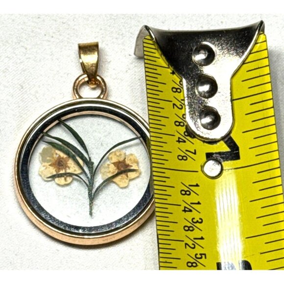 Pressed Flower Glass Pendant Round Botanical Necklace Vintage Style Jewelry - Picture 3 of 14